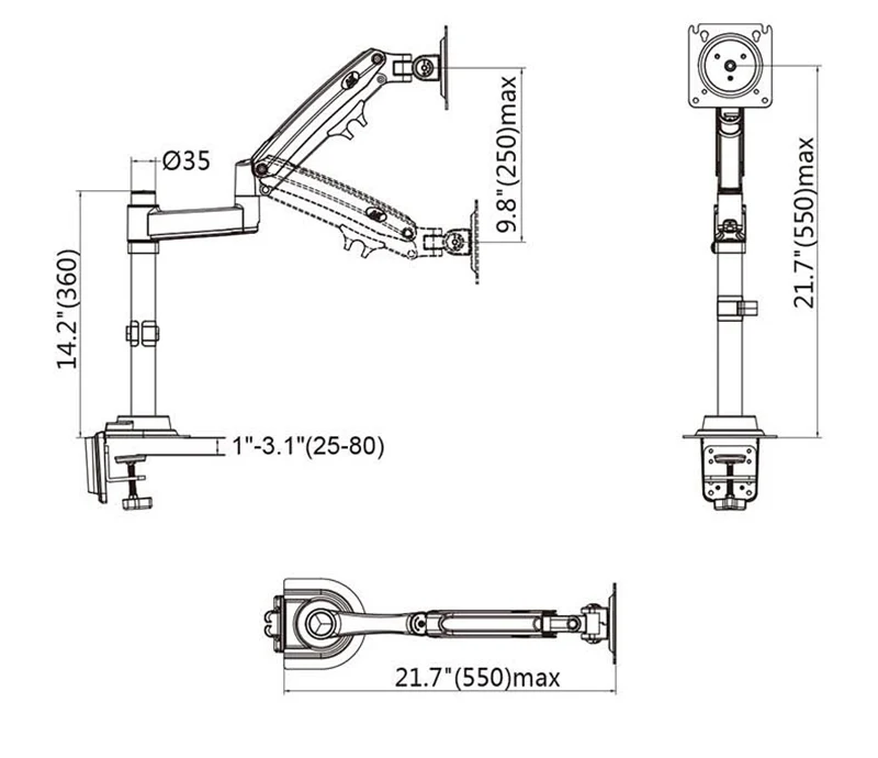 North Bayou | NB H100 Gas-Strut Flexi Mount Desktop Monitor Arm 17-30