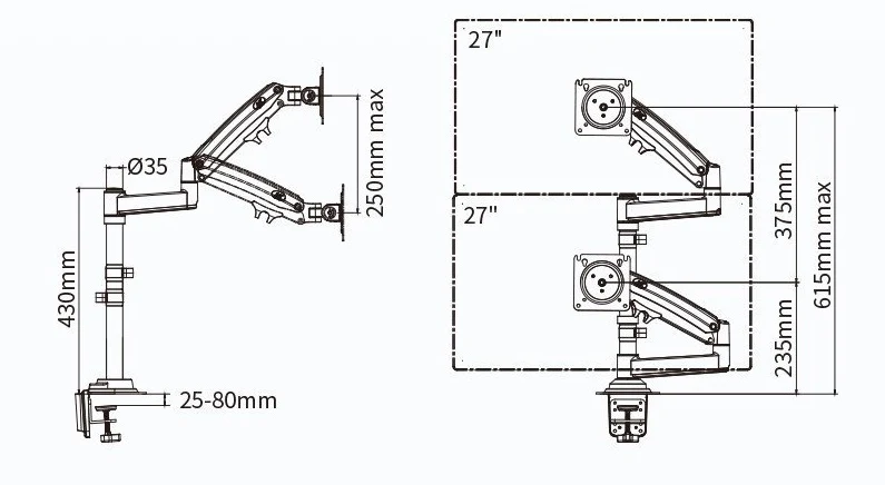 North Bayou | NB H180 Dual Screen Desktop Mount 17-27