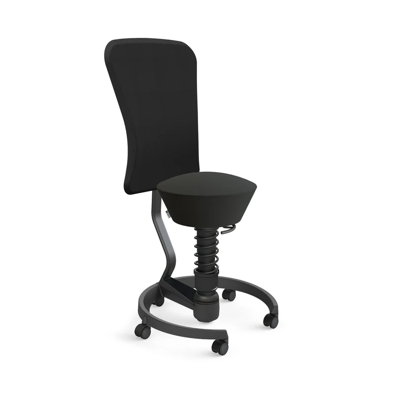 Aeris Swopper mit Rollen und Rückenlehne (Schwarz) – Ergonomischer Sitzhocker für aktives Sitzen