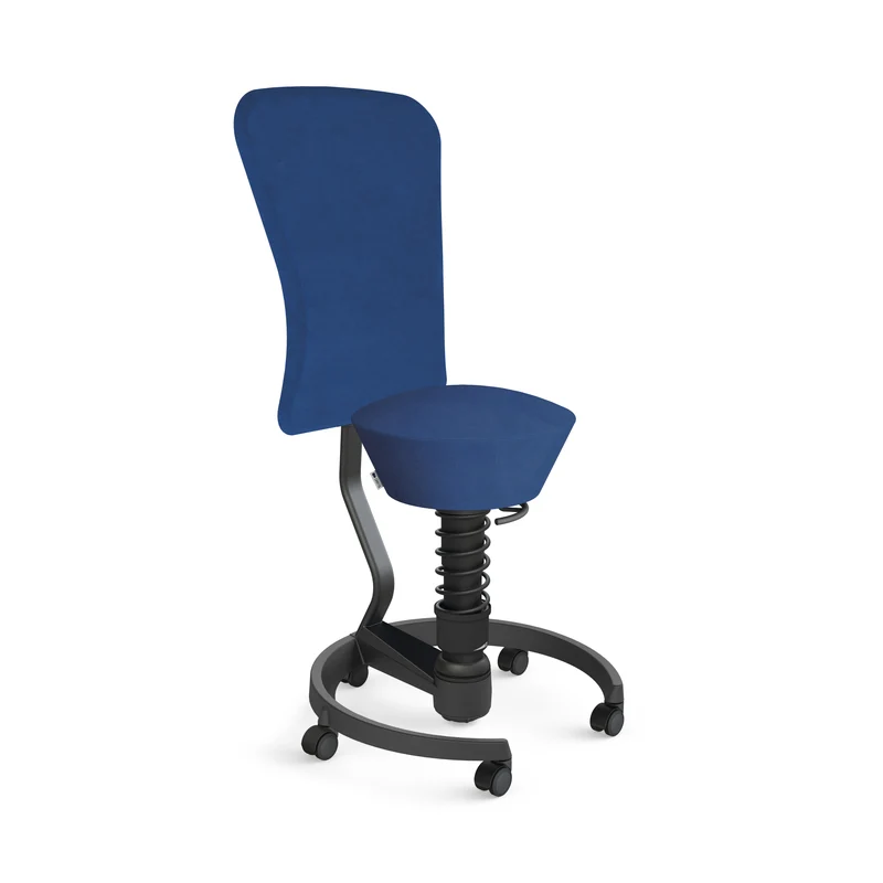 Aeris Swopper mit Rollen und Rückenlehne (Schwarz) – Ergonomischer Sitzhocker für aktives Sitzen