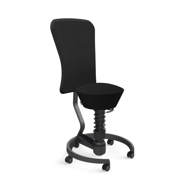 Aeris Swopper mit Rollen und Rückenlehne (Schwarz) – Ergonomischer Sitzhocker für aktives Sitzen