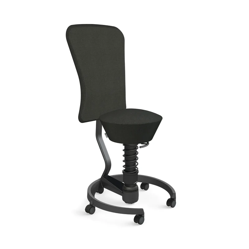 Aeris Swopper mit Rollen und Rückenlehne (Schwarz) – Ergonomischer Sitzhocker für aktives Sitzen