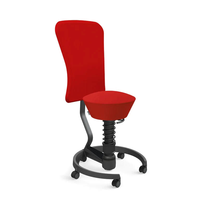 Aeris Swopper mit Rollen und Rückenlehne (Schwarz) – Ergonomischer Sitzhocker für aktives Sitzen