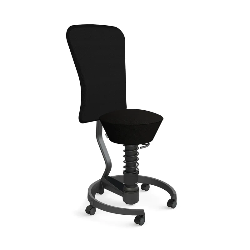Aeris Swopper mit Rollen und Rückenlehne (Schwarz) – Ergonomischer Sitzhocker für aktives Sitzen