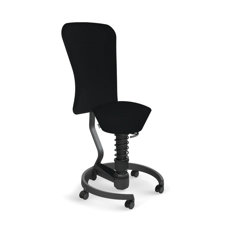 Aeris Swopper mit Rollen und Rückenlehne (Schwarz) – Ergonomischer Sitzhocker für aktives Sitzen