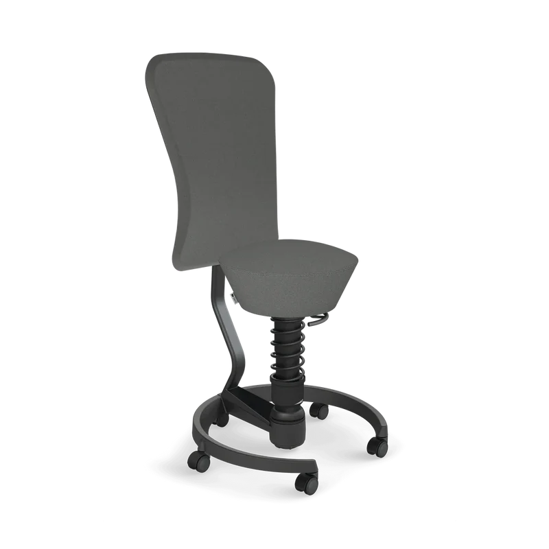 Aeris Swopper mit Rollen und Rückenlehne (Schwarz) – Ergonomischer Sitzhocker für aktives Sitzen