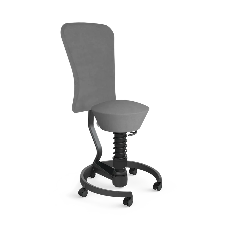 Aeris Swopper mit Rollen und Rückenlehne (Schwarz) – Ergonomischer Sitzhocker für aktives Sitzen