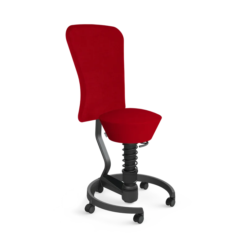 Aeris Swopper mit Rollen und Rückenlehne (Schwarz) – Ergonomischer Sitzhocker für aktives Sitzen
