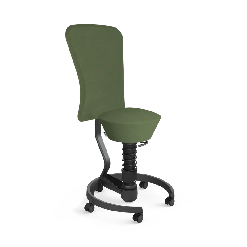 Aeris Swopper mit Rollen und Rückenlehne (Schwarz) – Ergonomischer Sitzhocker für aktives Sitzen