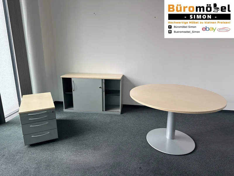 König & Neurath Konferenztisch rund Grau / Ahorn