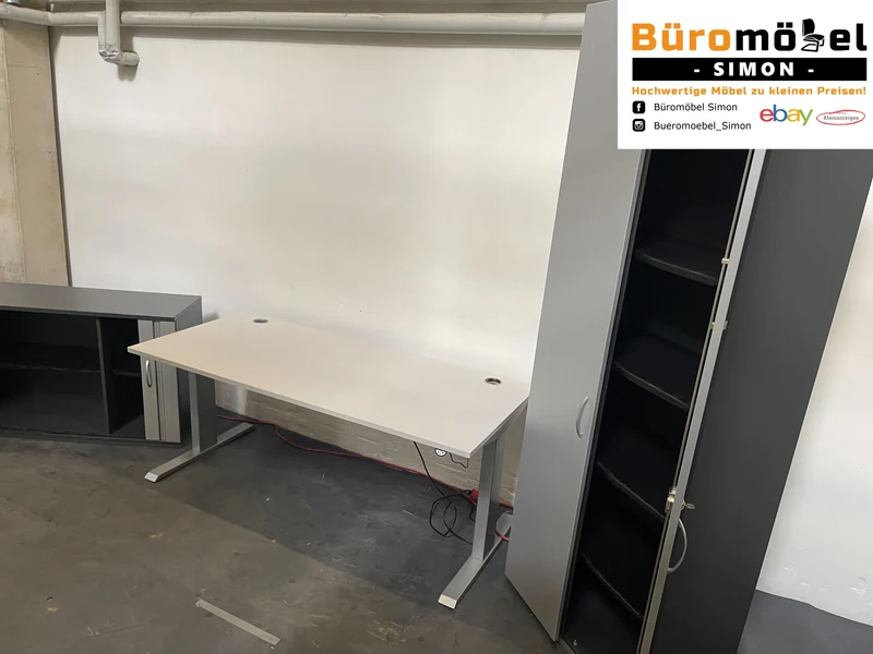 Elektrisch Höhenverstellbarer Schreibtisch Weiß / Lichtgrau