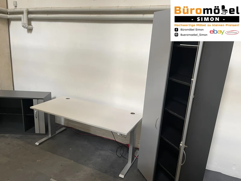 Elektrisch Höhenverstellbarer Schreibtisch Weiß / Lichtgrau