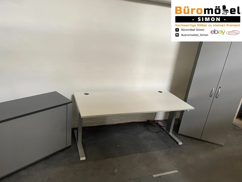Elektrisch Höhenverstellbarer Schreibtisch Weiß / Lichtgrau