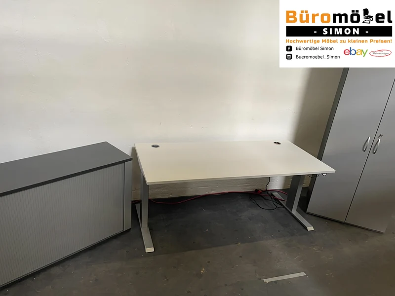 Elektrisch Höhenverstellbarer Schreibtisch Weiß / Lichtgrau