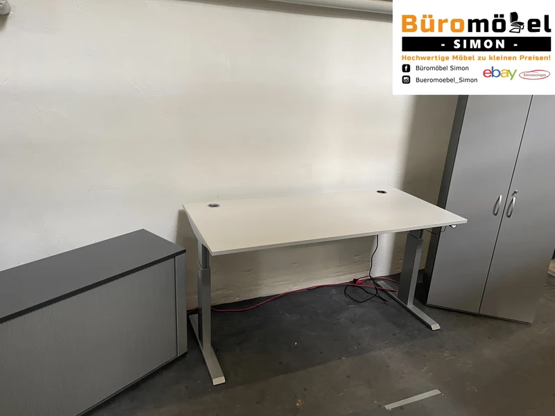 Elektrisch Höhenverstellbarer Schreibtisch Weiß / Lichtgrau
