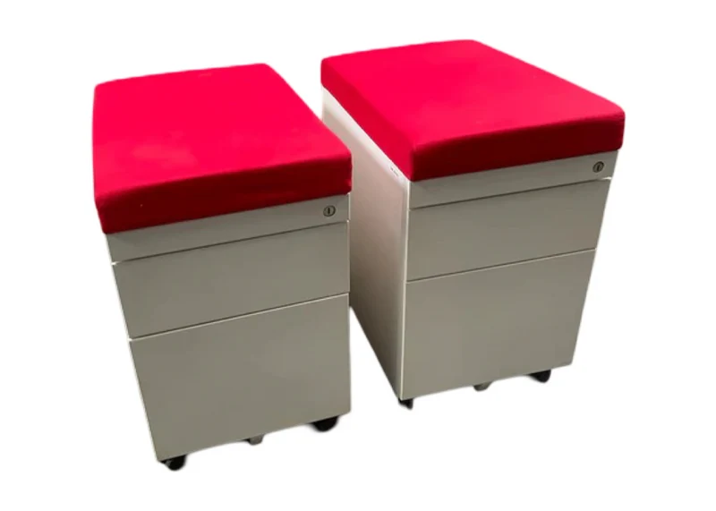 Rollcontainer Weiß mit rotem Bezug